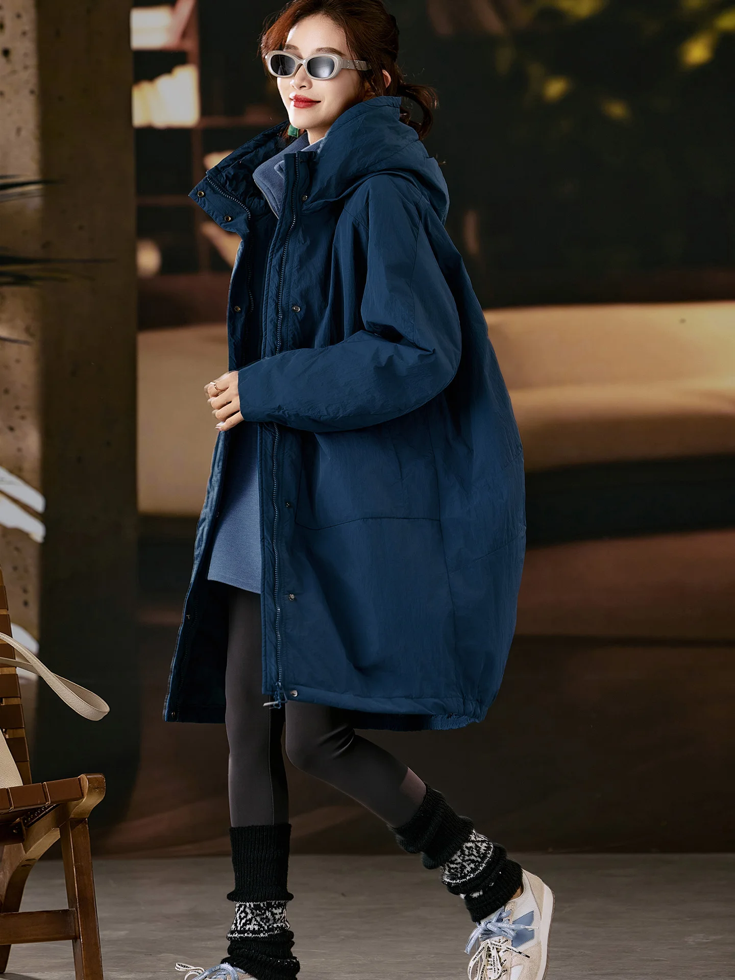 

Thiened Street Sle женское хлопковое пальто средней длины с капюшоном, зимняя верхняя одежда, большие размеры, модное, новое поступление