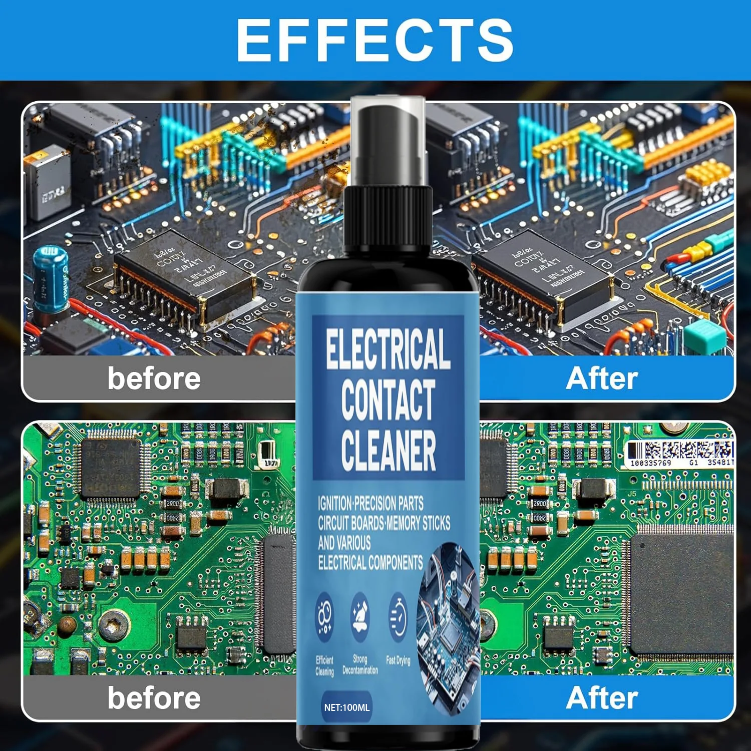 Electrical Contact Cleaner Spray–100ml Fast Drying Solution for Electronic Components,Circuit Boards, Ignition & Precision Parts