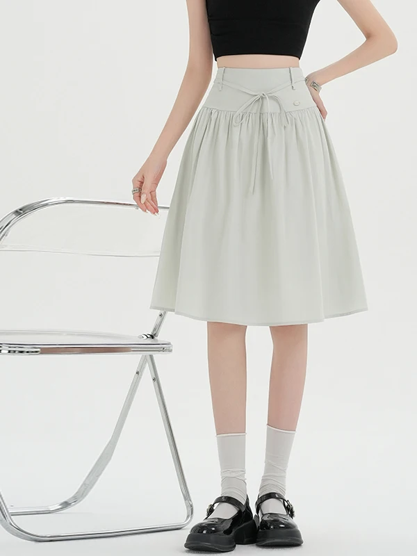 

Elegant White A-Line Half-length Skirt Women's High Waist Slimming Small Size Midi Skirt Pleated Trendy Commute Style