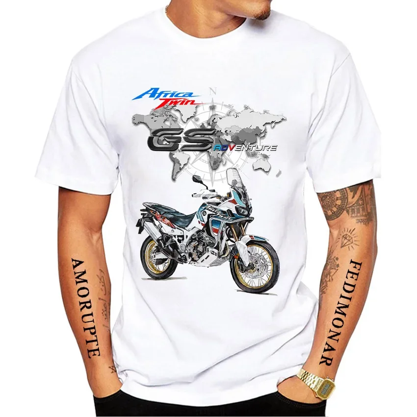 New Men Short Sleeve Adventure Motorcycles Are Fun Hon Africa Twin Crf 1000l T-Shirt Boy White Tops Moto Rider Sport Casual Tees