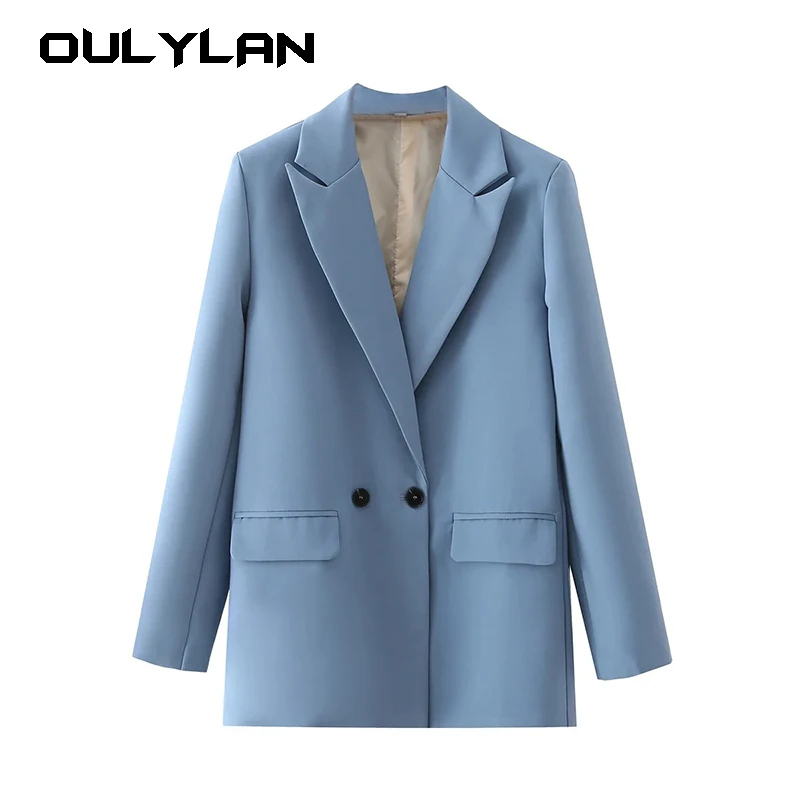 

Solid Casual Coat Buckle Small Suit Jacket Women Clothing Summer Double Breasted Office Lady Elegant Blazers Thin Autumn