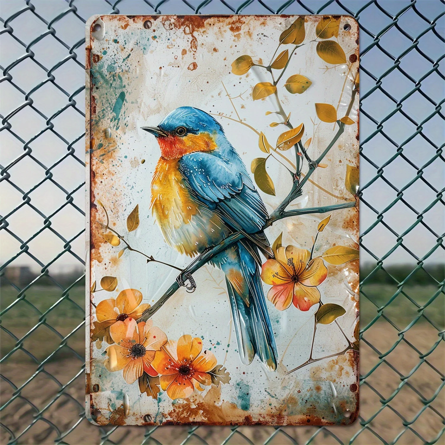 12X8 Blue Happy Bird Vintage Metal Painting Art Iron Painting Wall Decoration Restaurant Bar Cafe Club Kitchen Wall Decoration