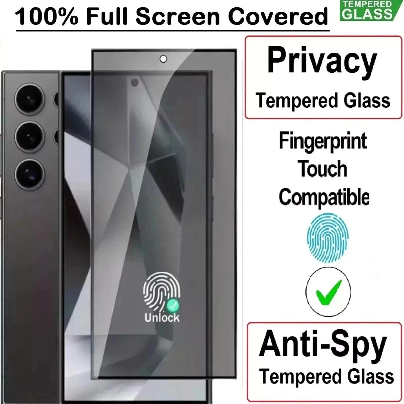 

For Samsung Galaxy S25 S25Ultra S25FE S24 S23 S22 S21Plus Premium Privacy Full Cover Screen Protector Anti Spy 9H Tempered Glass