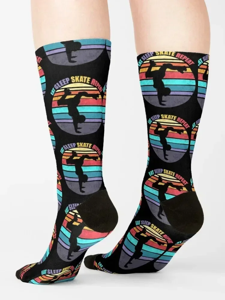 EAT SLEEP SKATE REPEAT Retro Vintage Roller Skater Sunset Socks funny gift hockey Thermal man winter cool Socks Male Women's