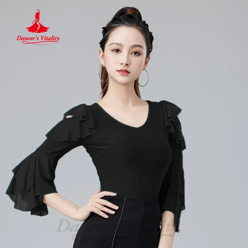 

Modern Dance Clothing Women Customized Comfortable Slimming Practice Top Social Dance Tops Tango Chacha Samba Practice Clothes