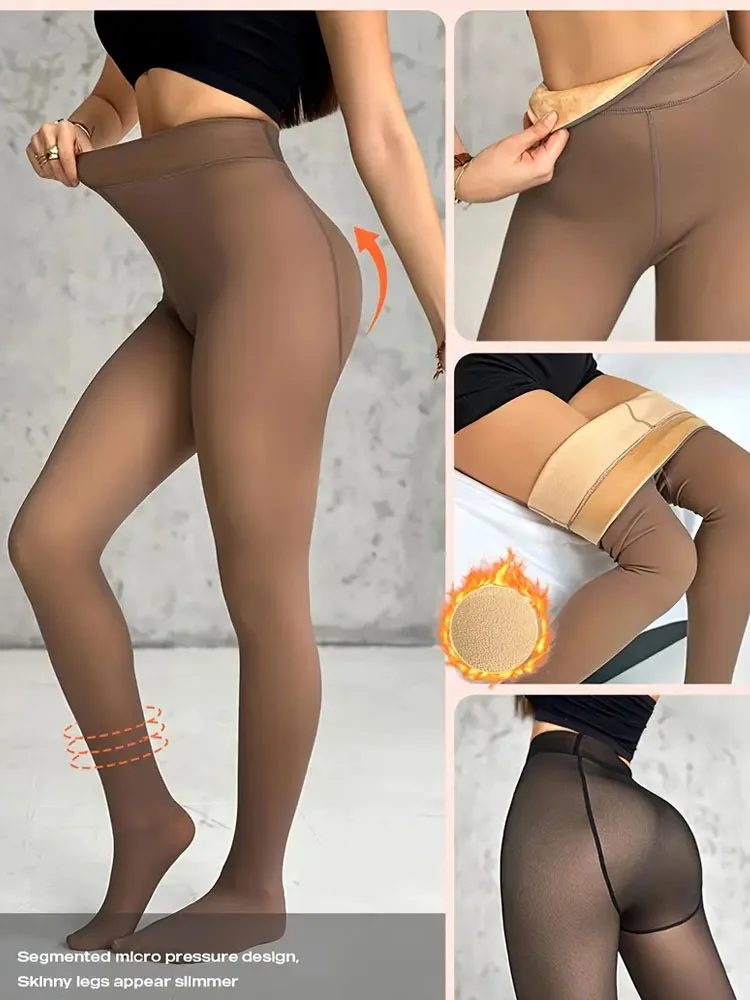 2PC 300g Thicken Fleece Warm Women Leggings Sexy Sheer High Waist Thermal Winter Tights 2026 Casual Hermal Stockings Pantyhose