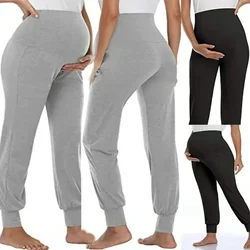Pantalon décontracté de printemps pour femme enceinte, jogging extensible de couleur unie, taille haute, avec poches