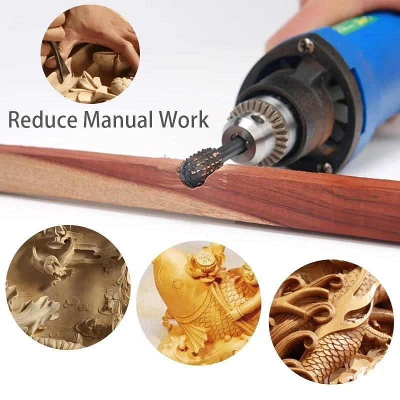 5pcs Drill Bits Metal Rotary Burr Drill Bit Wood File Grinder Milling Rasp Wood Stone Metal Root Carving Milling Cutter Tools