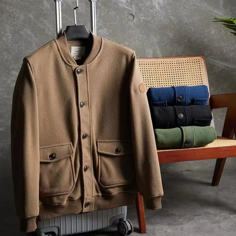 

Мужская бейсбольная воротник в стиле ретро в американском стиле MA Fce Jaet, повседневная теплая верхняя одежда на одной пуговице, осень-зима, длинная све, облегающая посадка