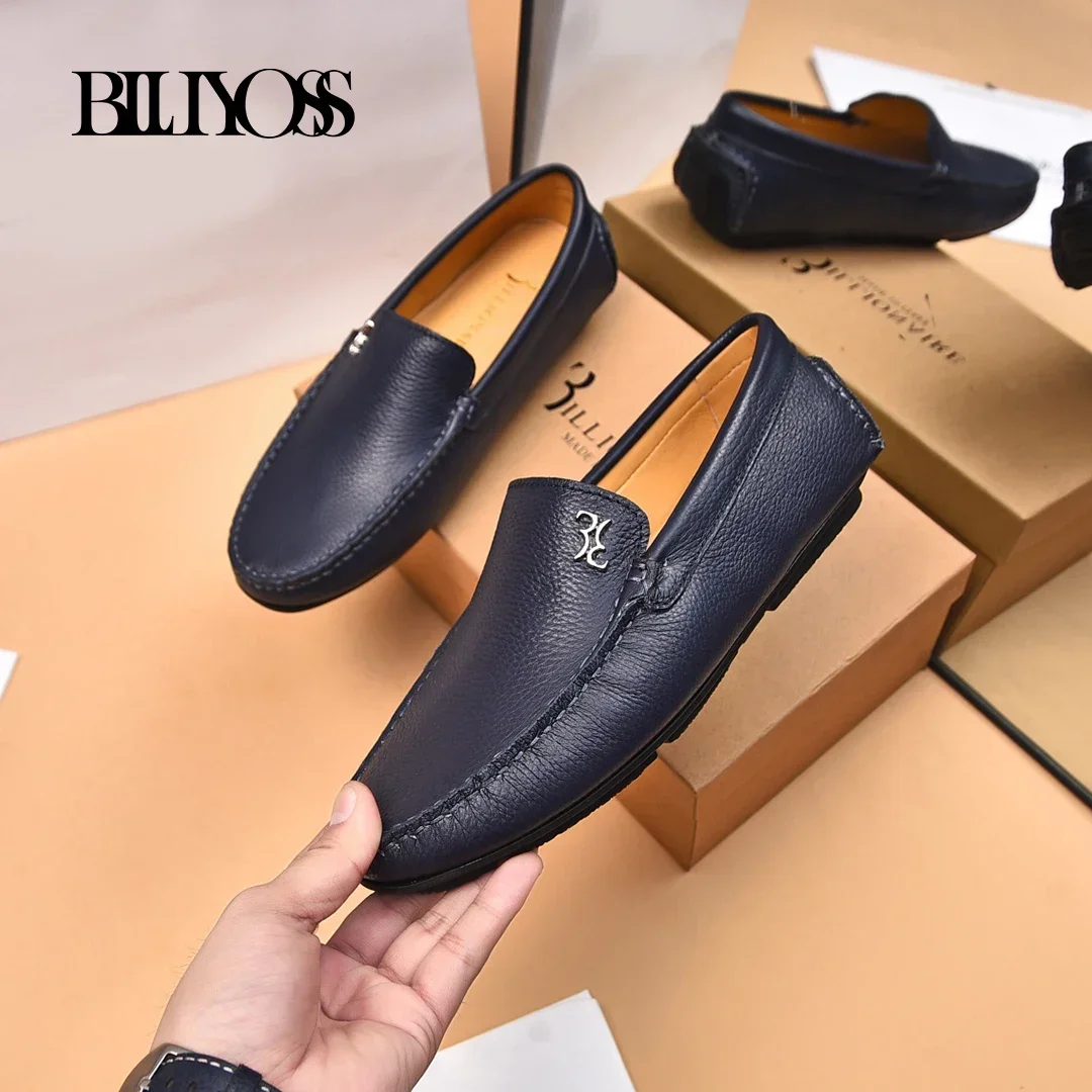 BLLIYOSS BILLIONAIRE Men New Shoes Lychee Patterned Calf Leather Comfort High Quality outdoor European Metal OLD MONEY