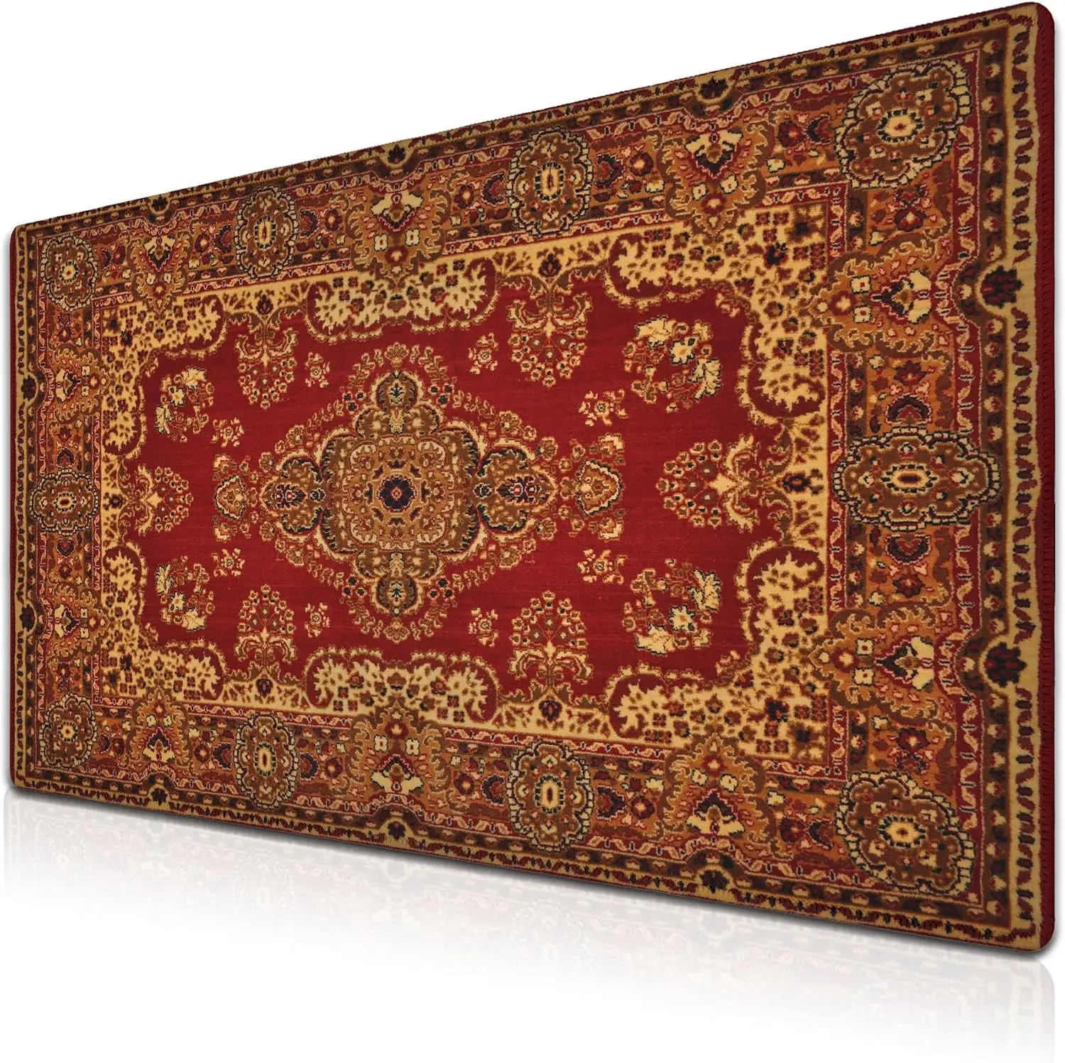 Oriental Carpet Large Desk Mouse Pad,Red Vintage Persian Bohemian Ethnic Medallion Art Print,Non‑Slip Mat For Gaming Office Desk