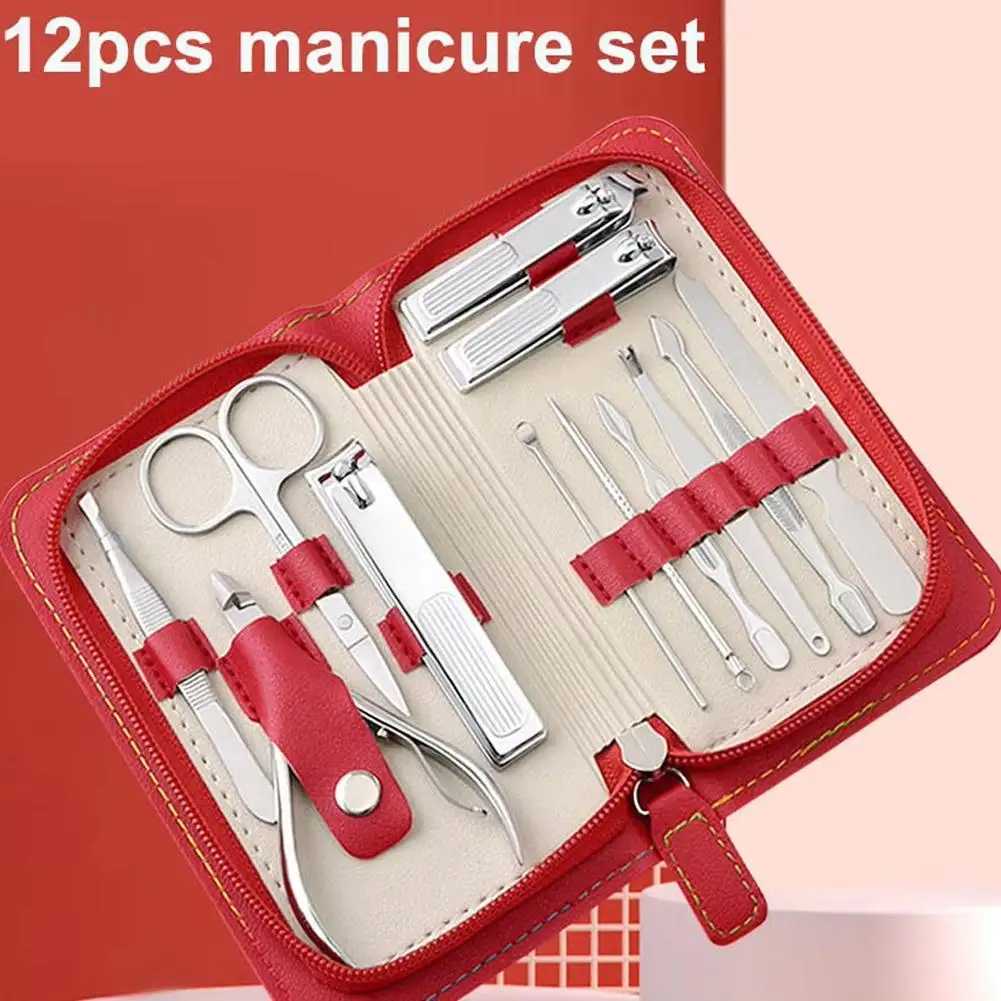 12Pcs Stainless Manicure Set Pedicure Nail Clipper Kit Stainless Steel Professional Nail Cutter Tools with Portable Travel Case