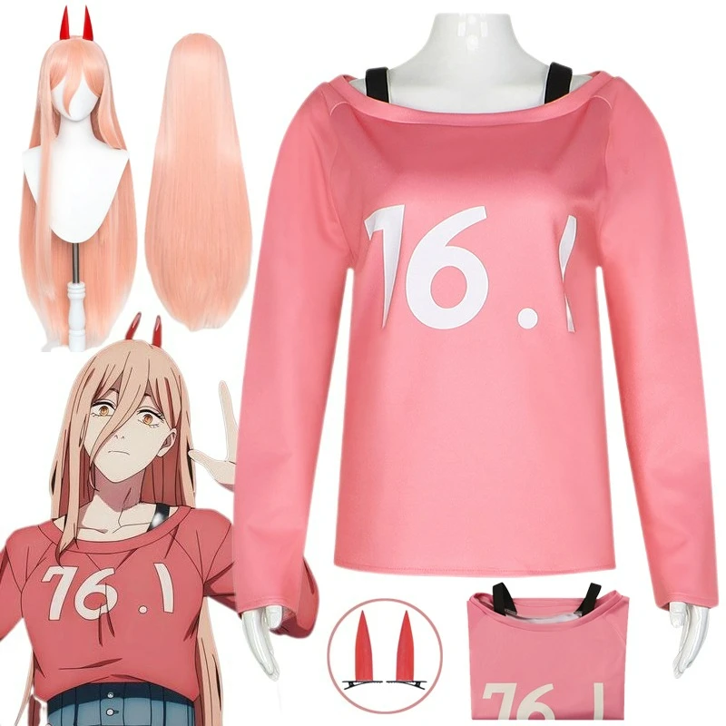 

Anime Power Chainsaw Man Cosplay Costume Pink Tops Makima Power T-shirt Casual Wear Halloween Carnival Party Women Cos disfraz