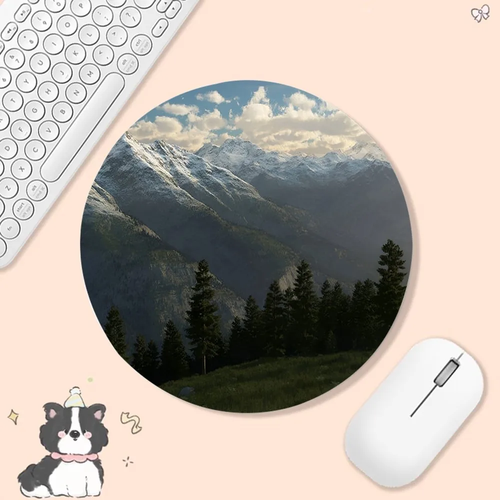 Mountain Forest 22x22 ซม.รอบ Gaming Mouse Pad Gamer โต๊ะ Mats แป้นพิมพ์ Pad เมาส์ Pad ชุดโต๊ะทํางานอุปกรณ์เสริมแผ่นพรม