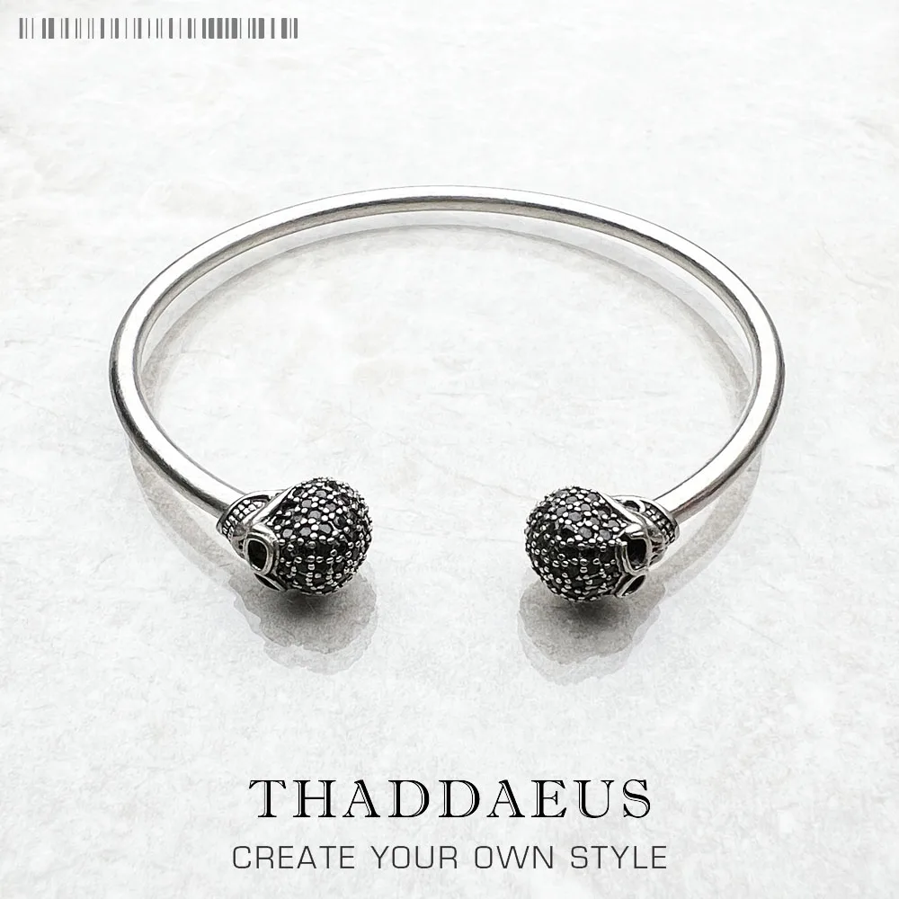 Bransoletka Bransoletki Czaszka Pave Europe Style Moda Karma Punk Biżuteria Prezent dla Rebel Men Women W 925 Sterling Silver