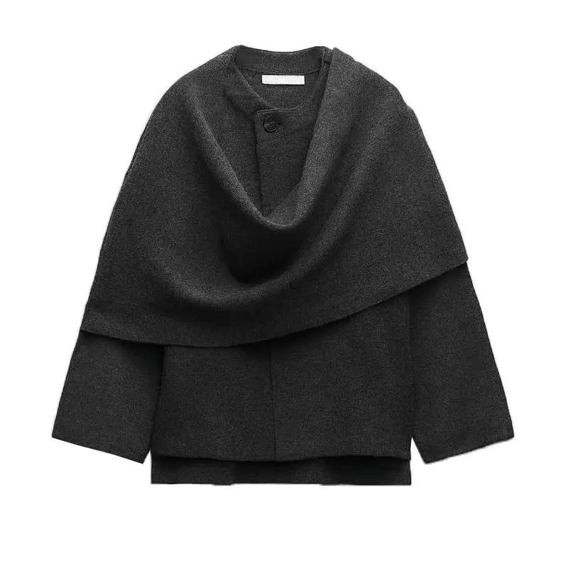 

Новое весеннее женское вязаное пальто, шарф, пальто для поездок на работу, длинное пальто из полиэфирного волокна, застежка на пуговицы стандартной длины