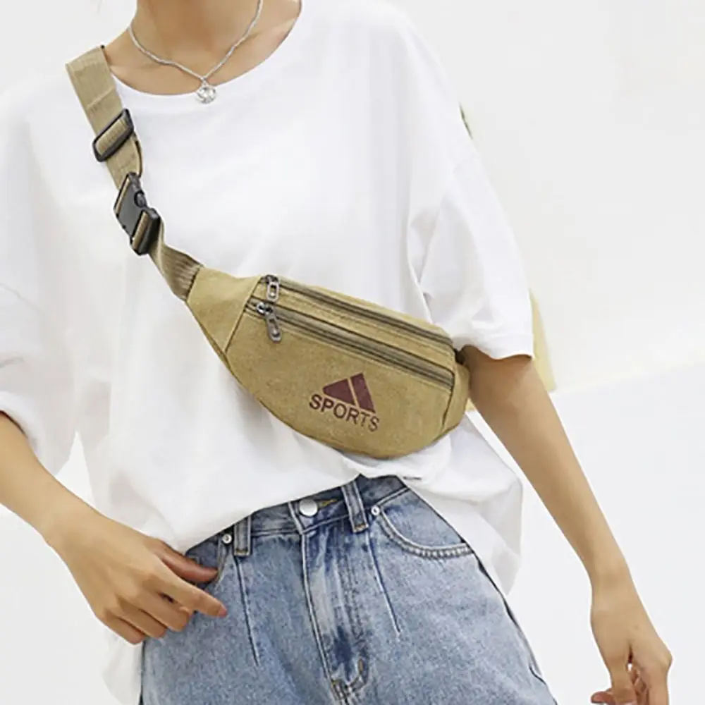 Multifunctional Canvas Men's Waist Bag Large Capacity Sports Phone Bga Shoulder Chest Bag Multi-Pockets Fanny Pack Crossbody Bag