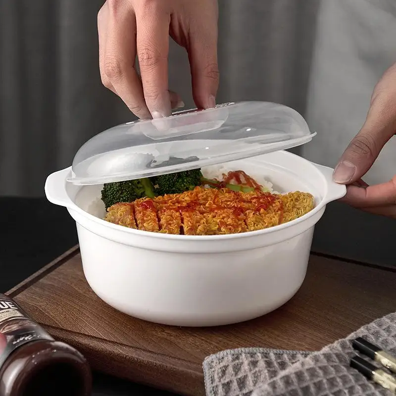 Caixa Especial para Micro-ondas em 3 Tamanhos, Caixa Plástica Doméstica para Aquecimento e Conservação de Alimentos com Tampa, Tigela de Cozinha para Pães Cozidos no Vapor e Macarrão Instantâneo