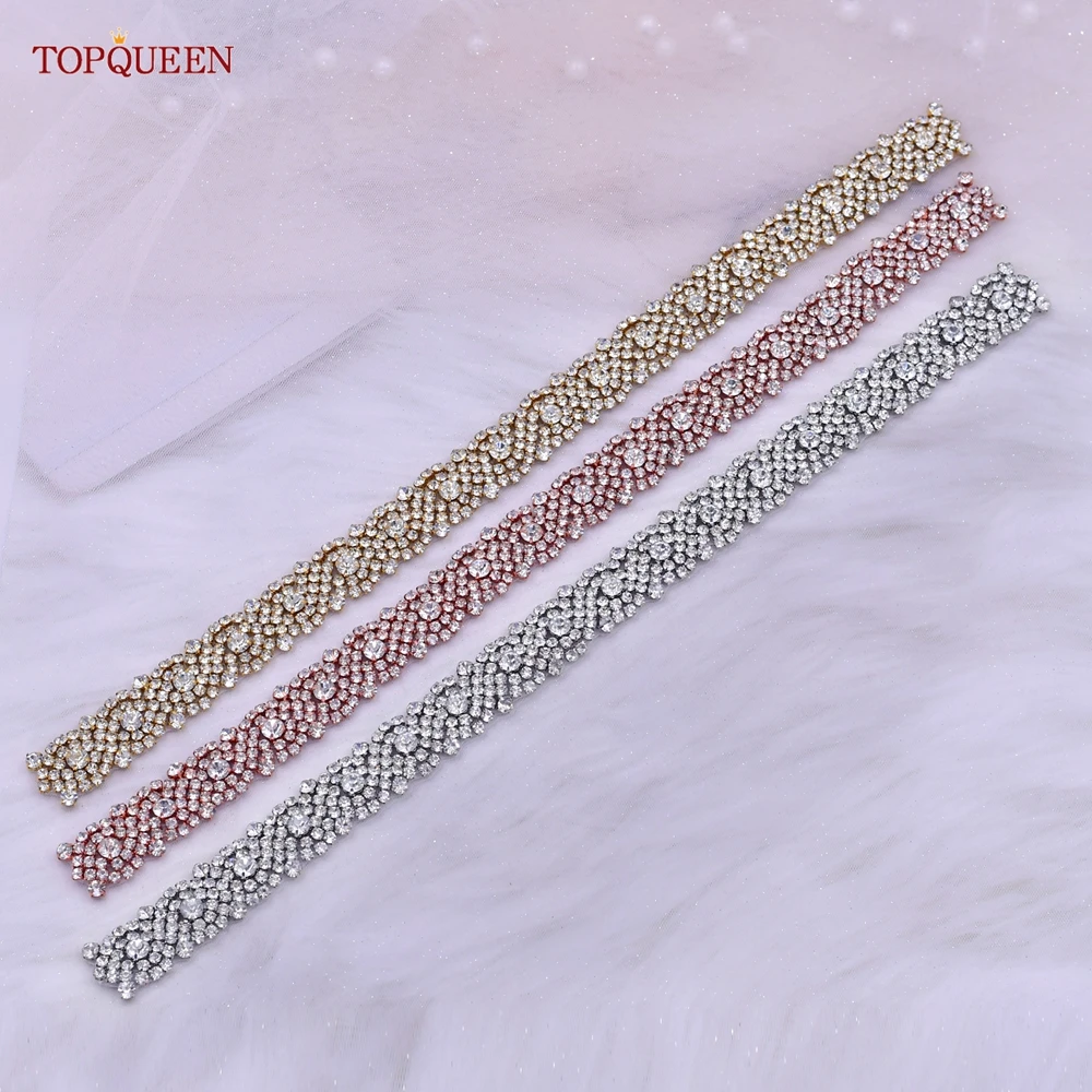 TOPQUEEN S28B Rhinestones Applique Luxury Handmade for Bridal Women Belt Dress Bag Clothes Accessories Formal Gown Decoration