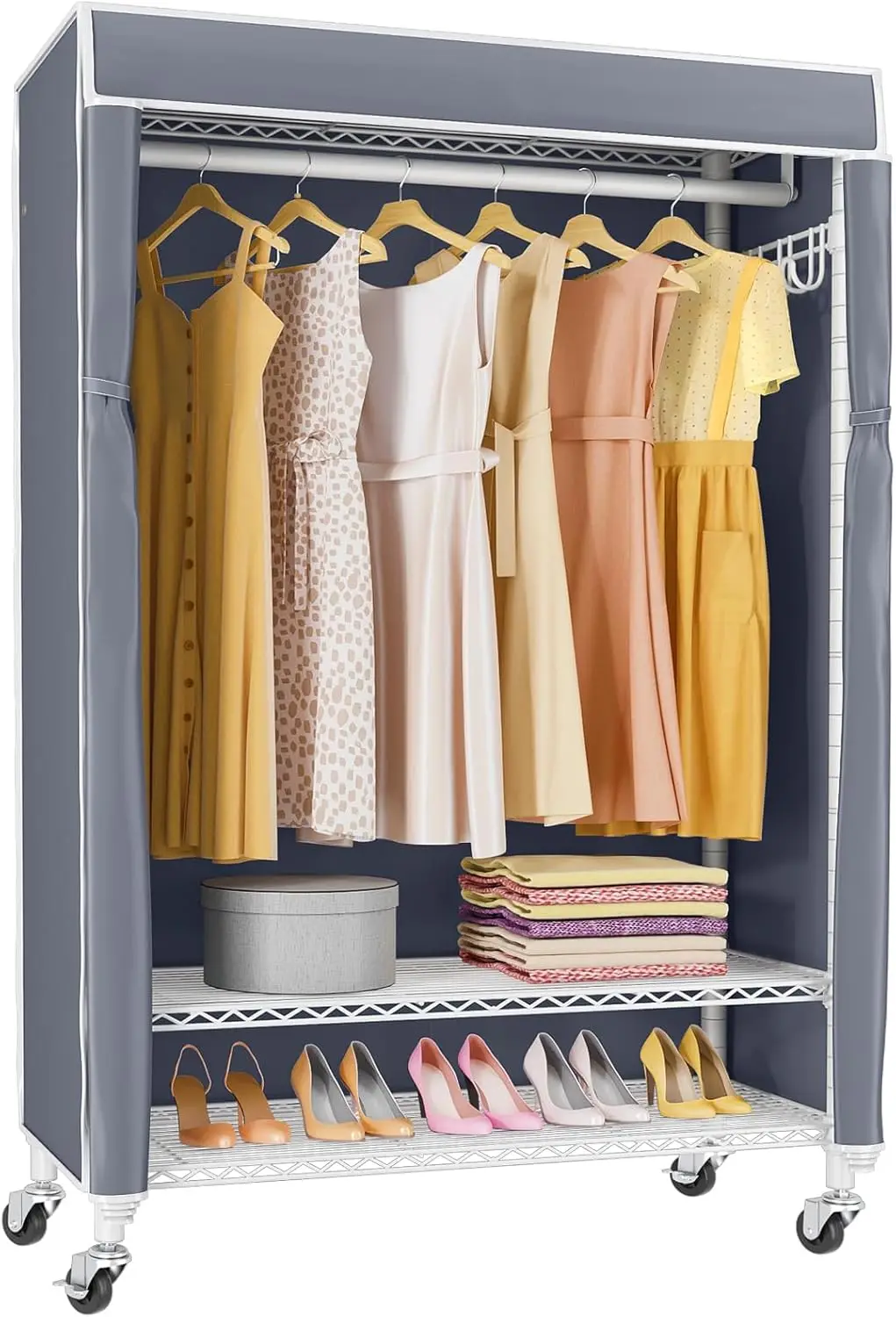 Vipek R1C Rolling Clothes Rack With Cover Portable Closet For Hanging Clothes, Heavy Duty Garment Rack Freestanding Clothing