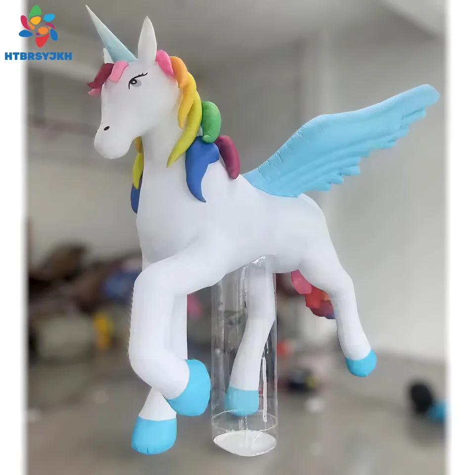 날개 달린 거대한 다채로운 풍선 말, 야외 광고 장식용 풍선 유니콘 만화 마스코트
