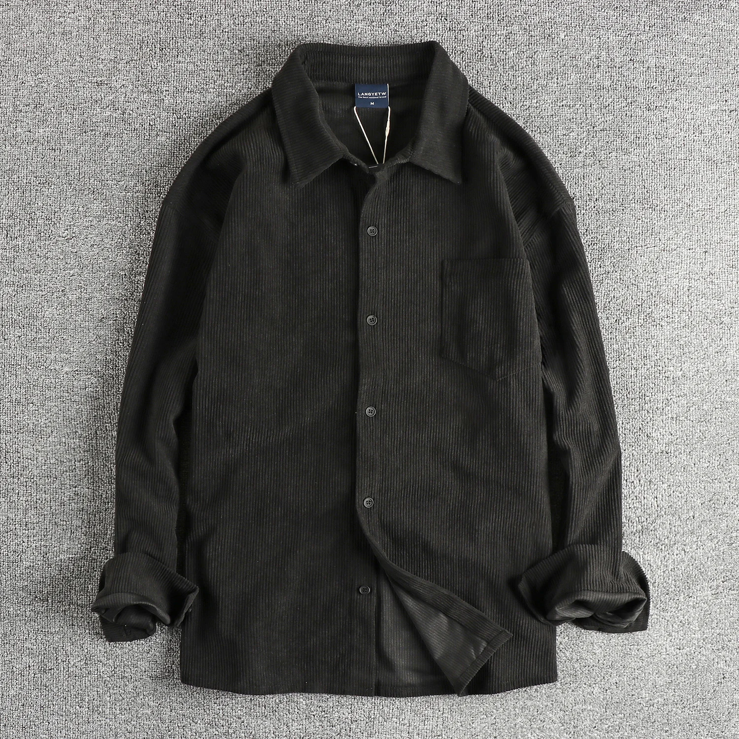 2024 Autumn and Winter New American Retro 280G Long-Sleeve Lapel Thick Corduroy Shirt Men's Simple Single Pocket Casual Blouses