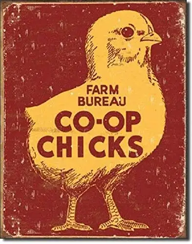 Kalynvi Farm Bureau Chick Co-Op Chicken Vintage Look Retro Kitchen Wall Decor Metal Tin Sign 8X12In