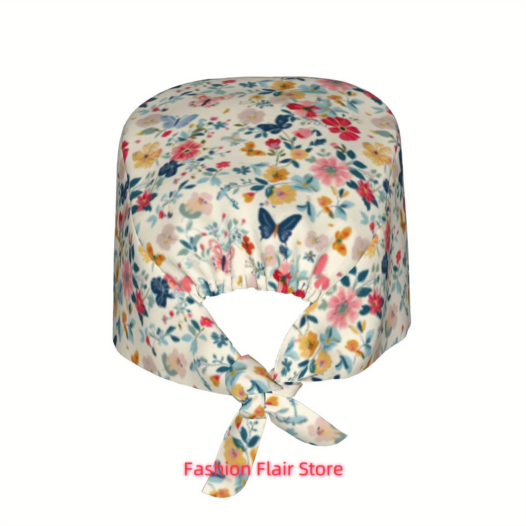 1pc Flower Unisex Stylish Printed Work Cap - Lightweight Adjustable Skull Cap Tie-Back Nurse Hat, Dustproof Chef & Cooking Cap