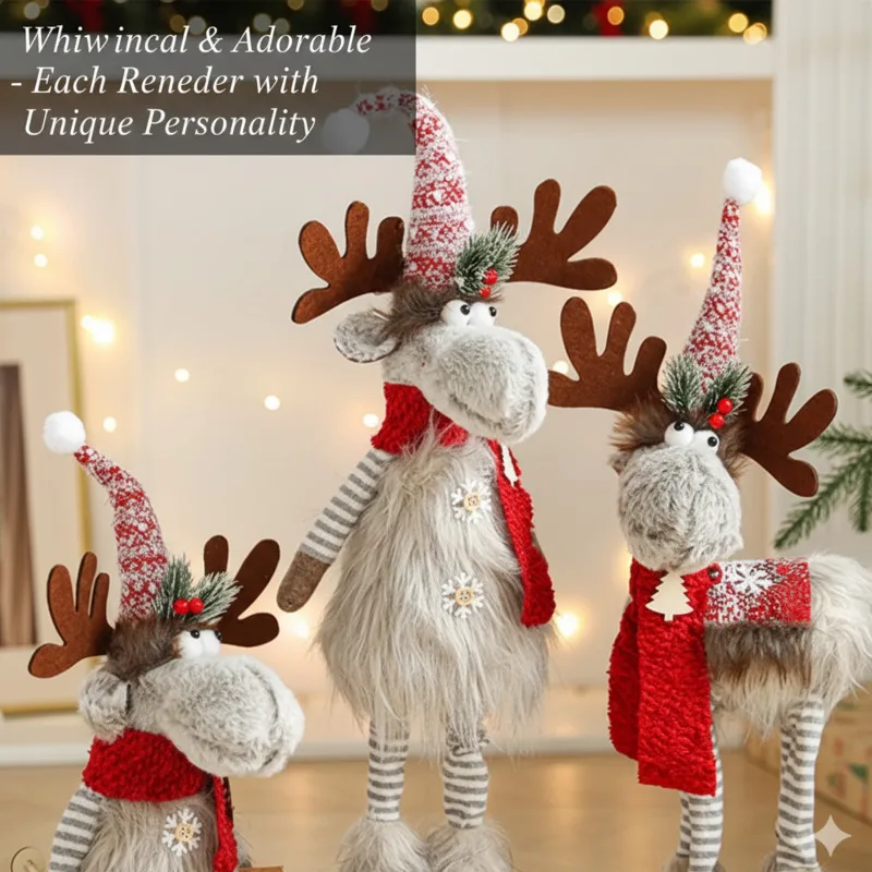 

Elk American Christmas Plush Reindeer Large Adjustable Standing Doll Ins Cute Stretchable Ornament Holiday Home Decor Gift New
