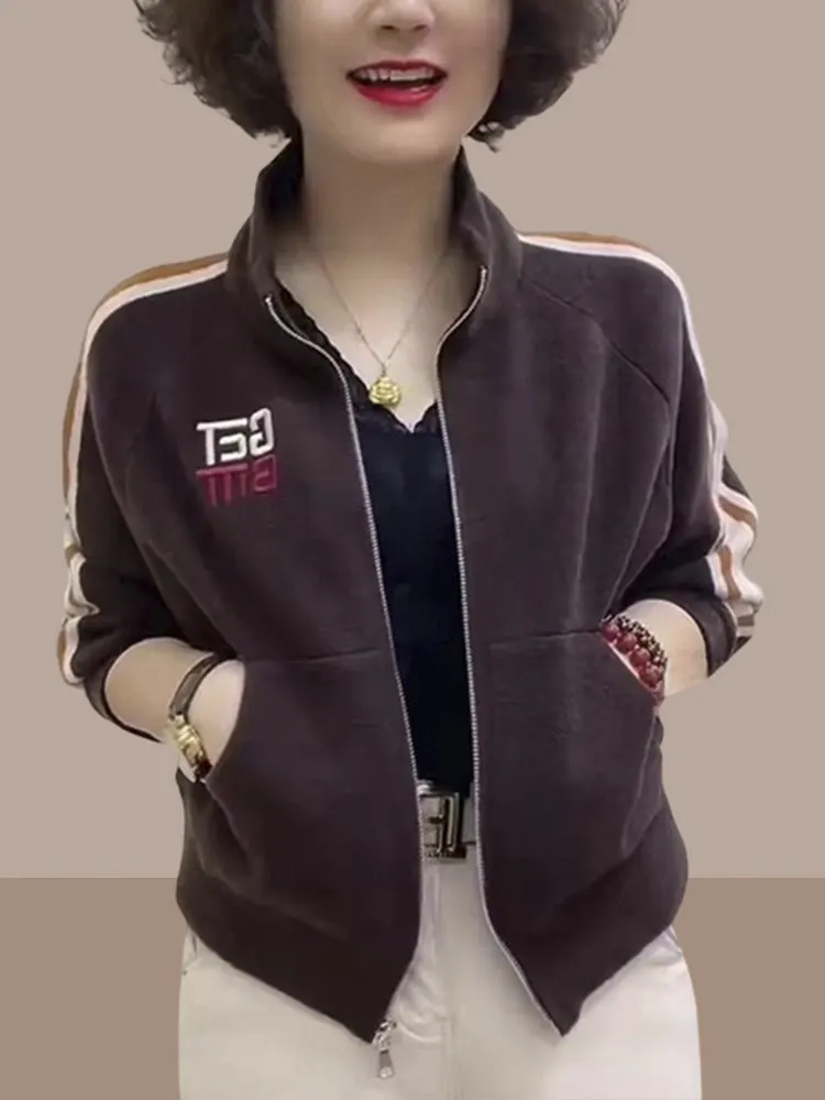 

Sli ort Open Cardigan Women's Jaet Spring Autumn Winter New Sle Baseball orm ular Middle-Aged Mom Clothes