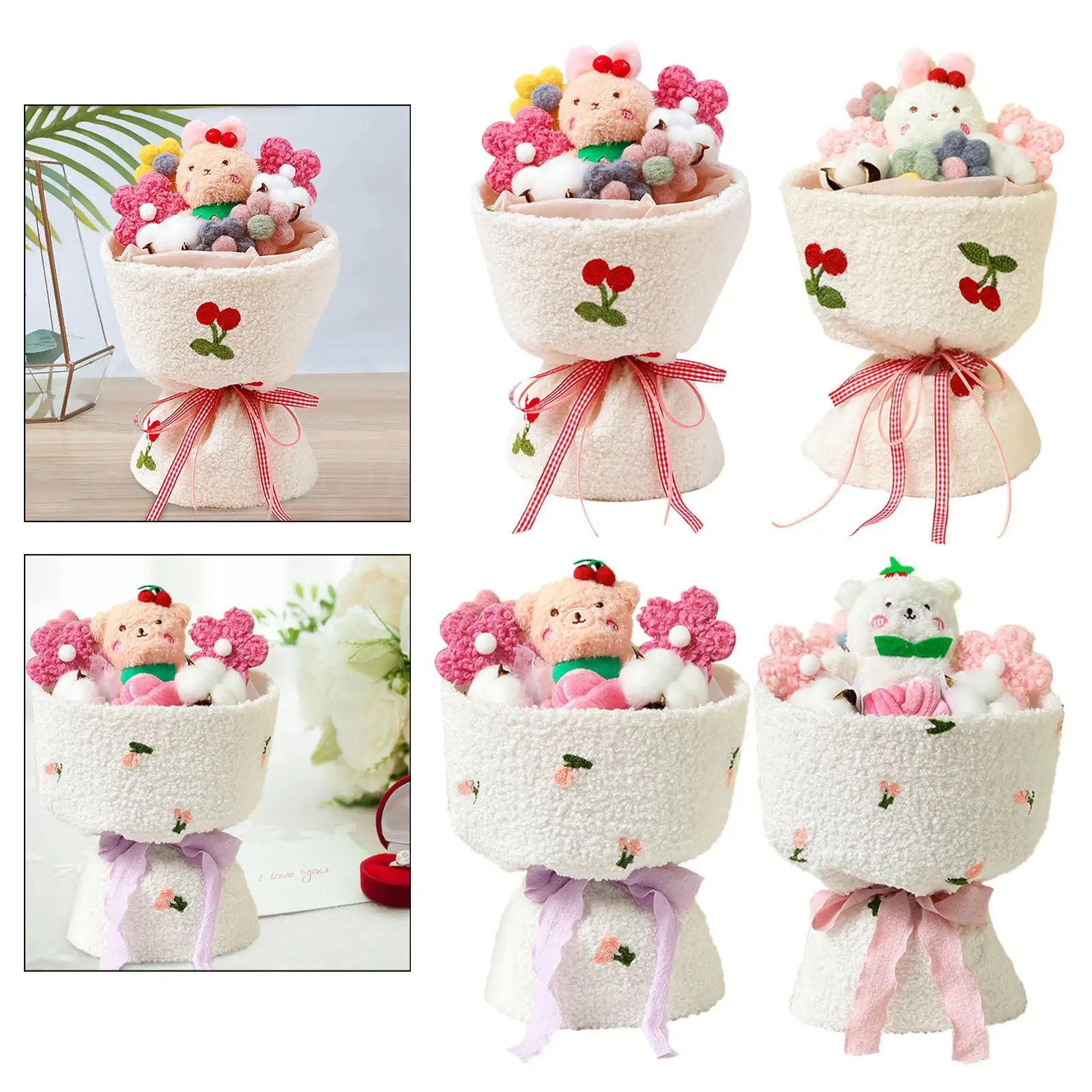 Valentines Day Plush Doll Bouquet Toy Artificial Flowers Wedding Gift Home