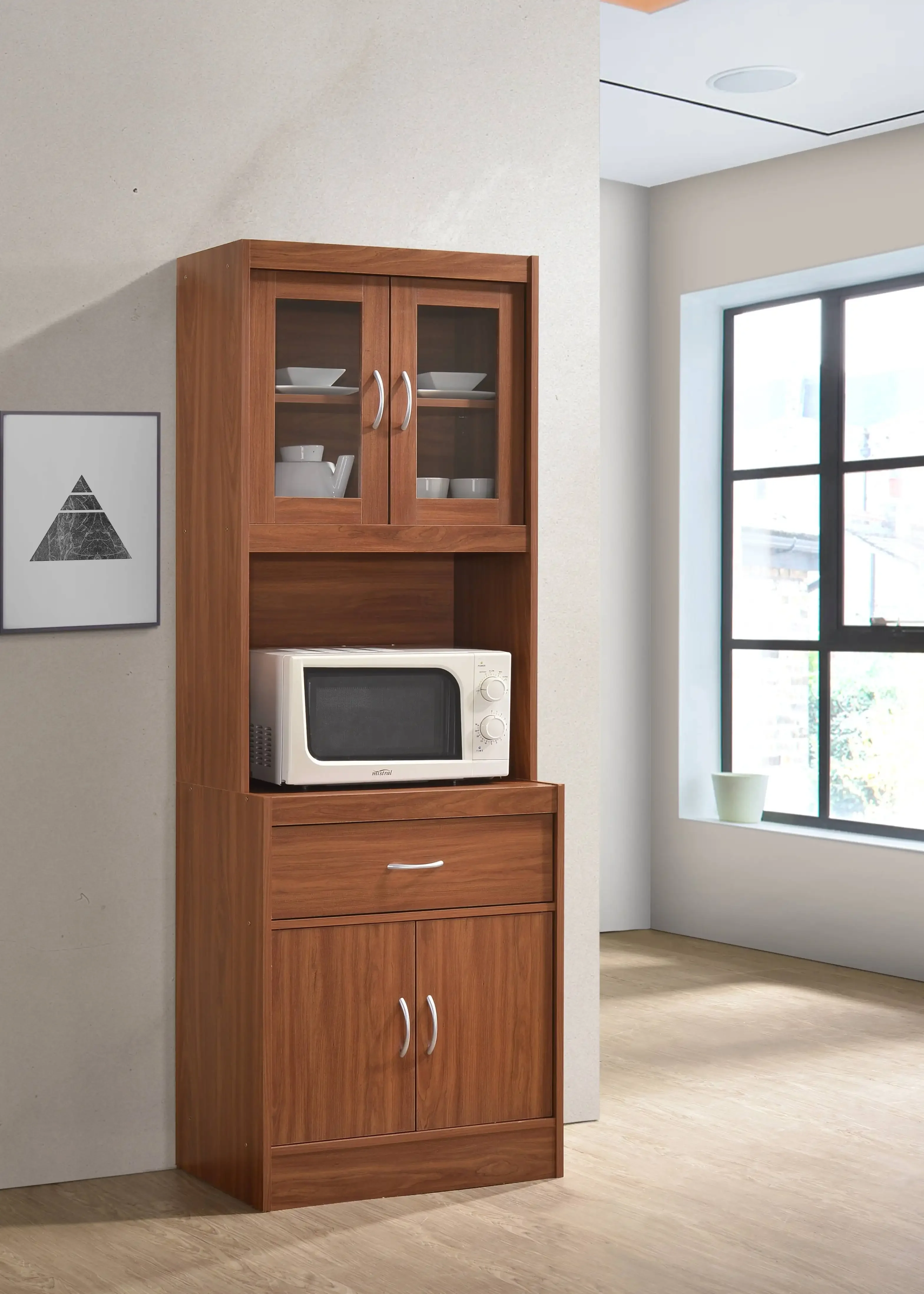Factory Direct 2026 Modern Storage Kitchen Cabinet with 1 Drawer and 1 Large Open Shelf,Sturdy & Durable, plus Space for Microwa