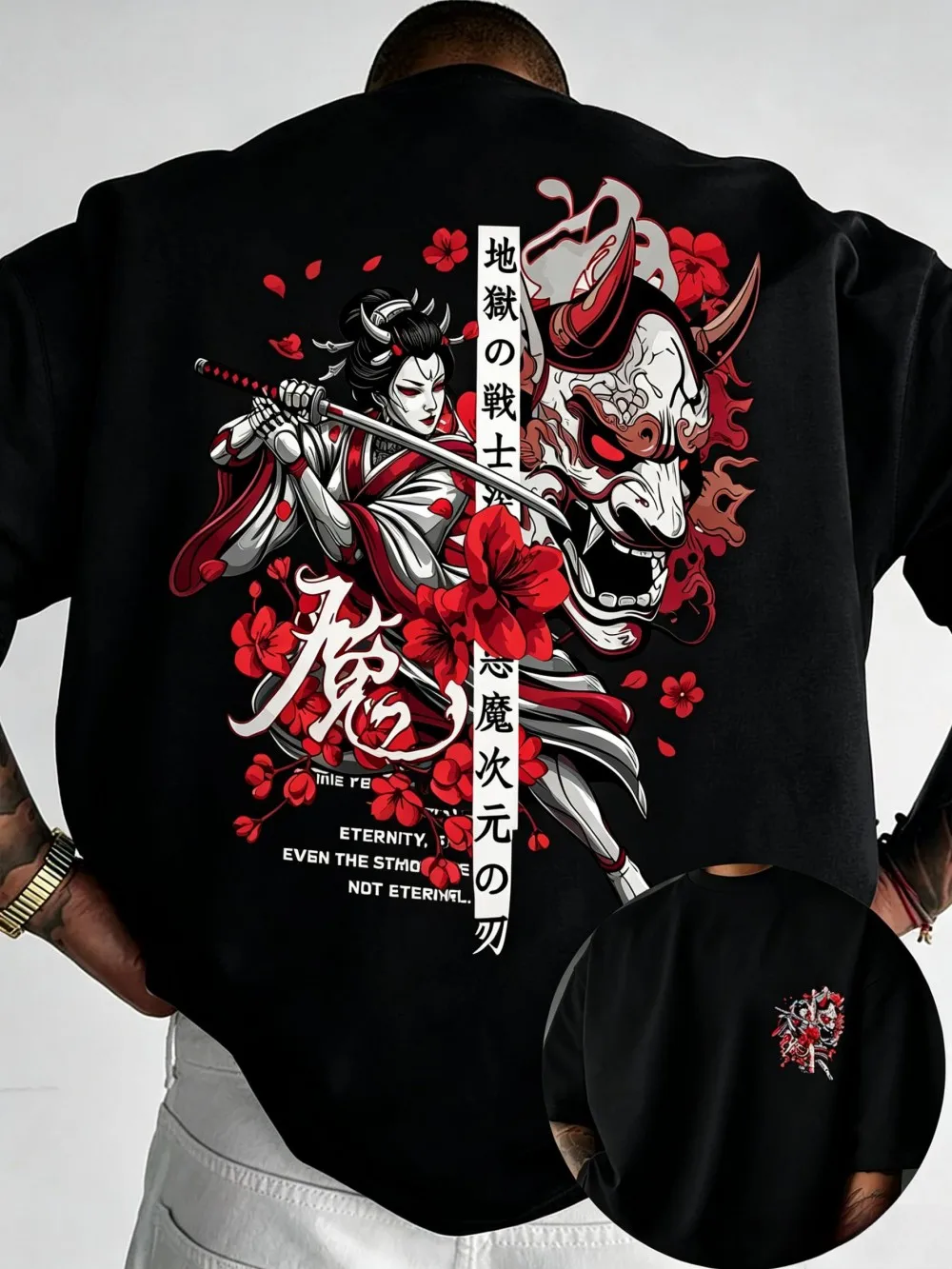 American Men's Summer New Ghost Mask Letter Print Micro Elastic Breathable Round Neck THSirt Outdoor Street Style Top