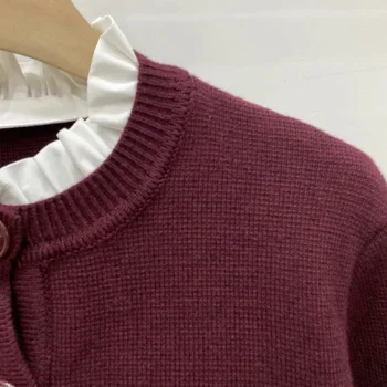 니트 가디건 와인 레드 재킷 짧은 스타일 분리형 곰팡이 칼라 우아한 통근 S 홈 2024 가을 새로운 스타일 5240180