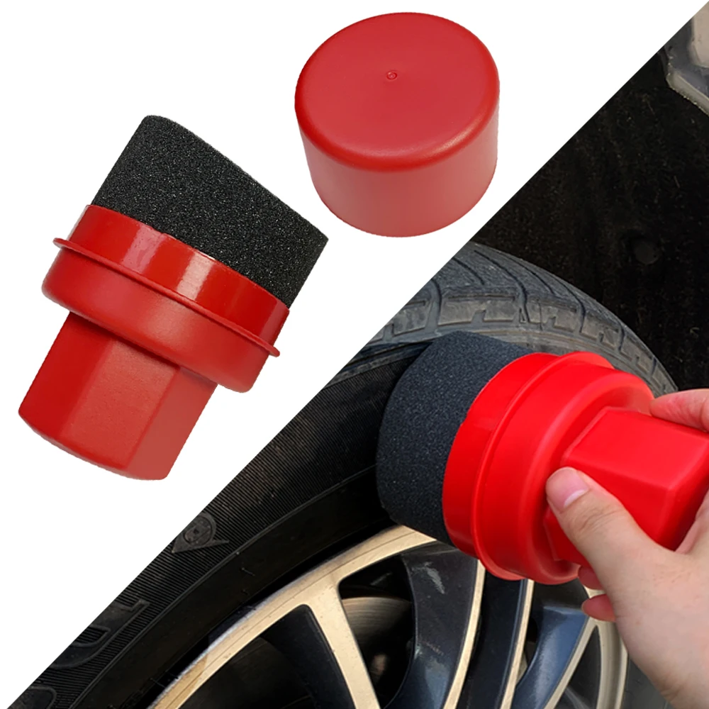 Tampons applicateurs de pansement de Contour propre de pneu de polissage de roue de voiture, brosse éponge de pneu incurvée avec couvercle pour accessoires de voiture