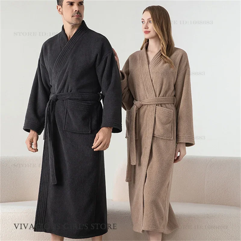 

Plush Warm Skin Friendly Bathrobe Winter Thicken Flannel Men's Robe Couple Sleepwear Loungewear Loose Nightwear Home Clothers