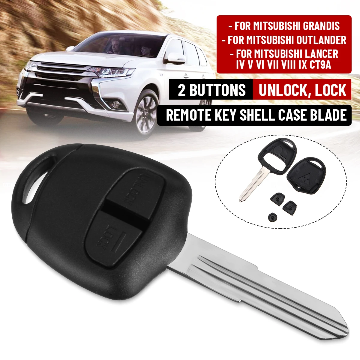 

2BT Remote Key Shell Case Blade For MITSUBISHI Grandis Outlander Lancer IV V VI VII VIII IX CT9A