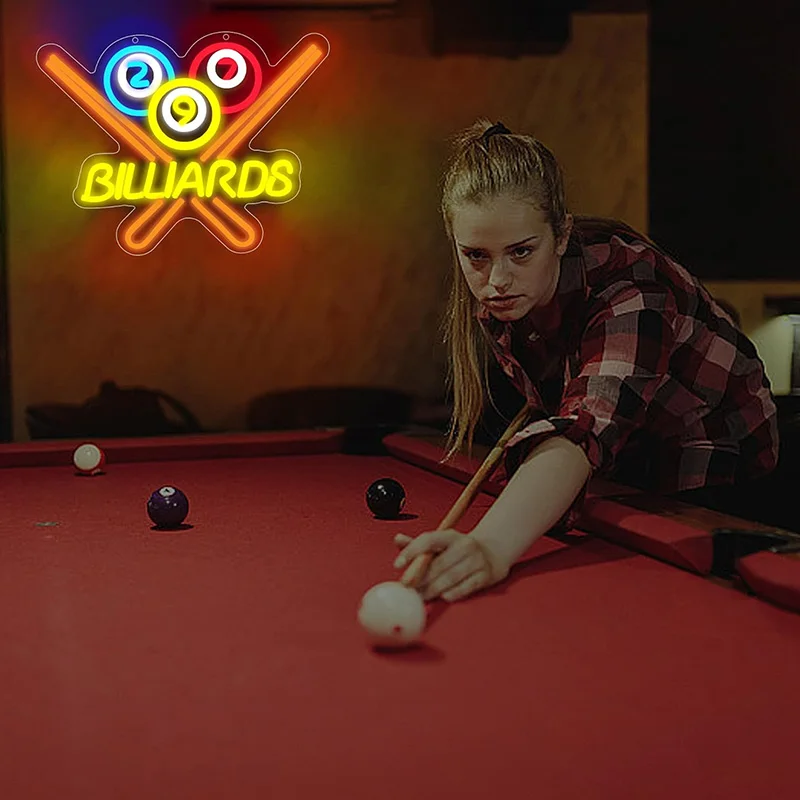 Billiards Neon Sign for Wall Decor Bright Led Neon Light for Business Sign Billiards Led Lights for Billiards Lover Neon Signs