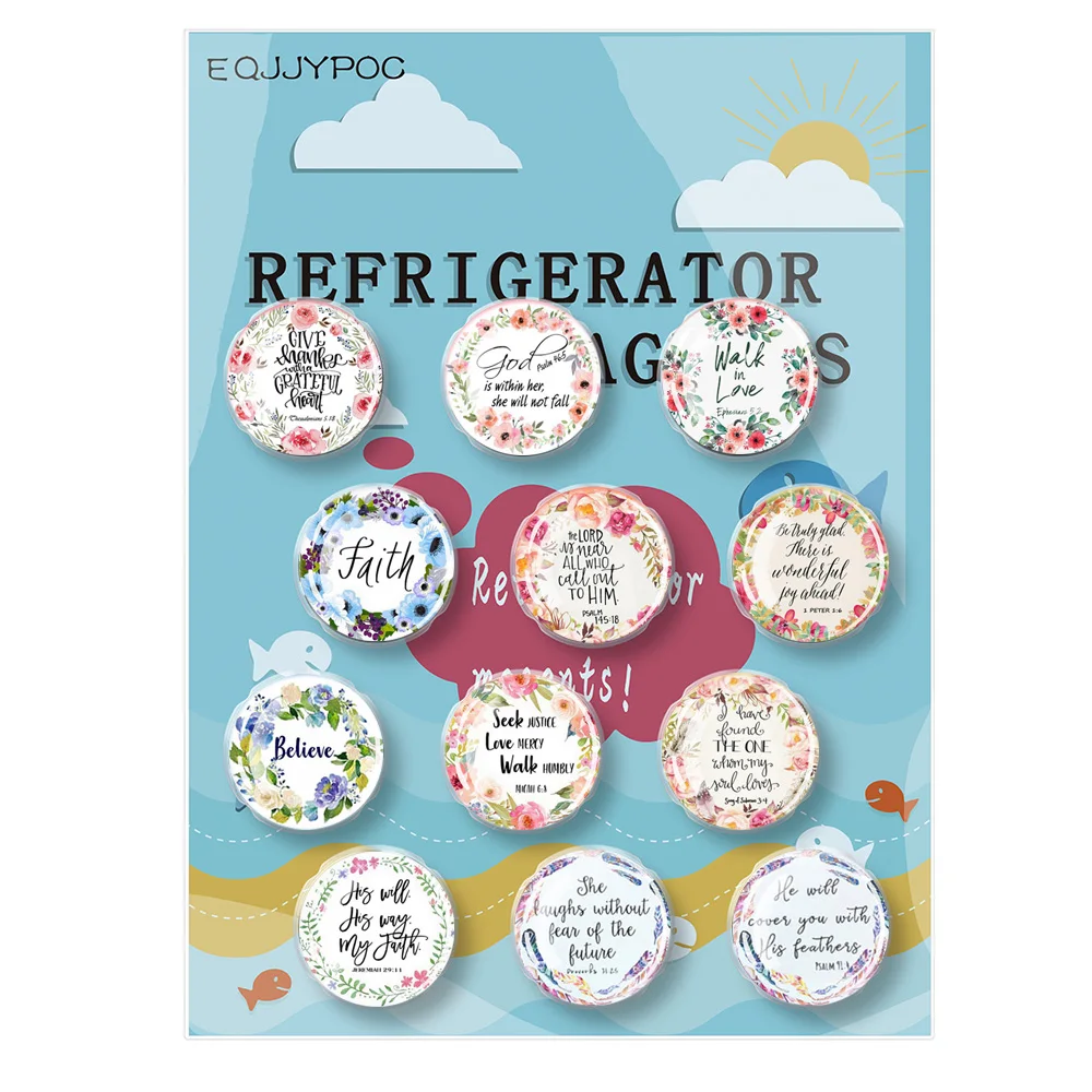 

Christian Words Magnetic Sticker for Refrigerator Glass Cabochon Dome Fridge Magnet Christian 30mm 12 PCs/Set