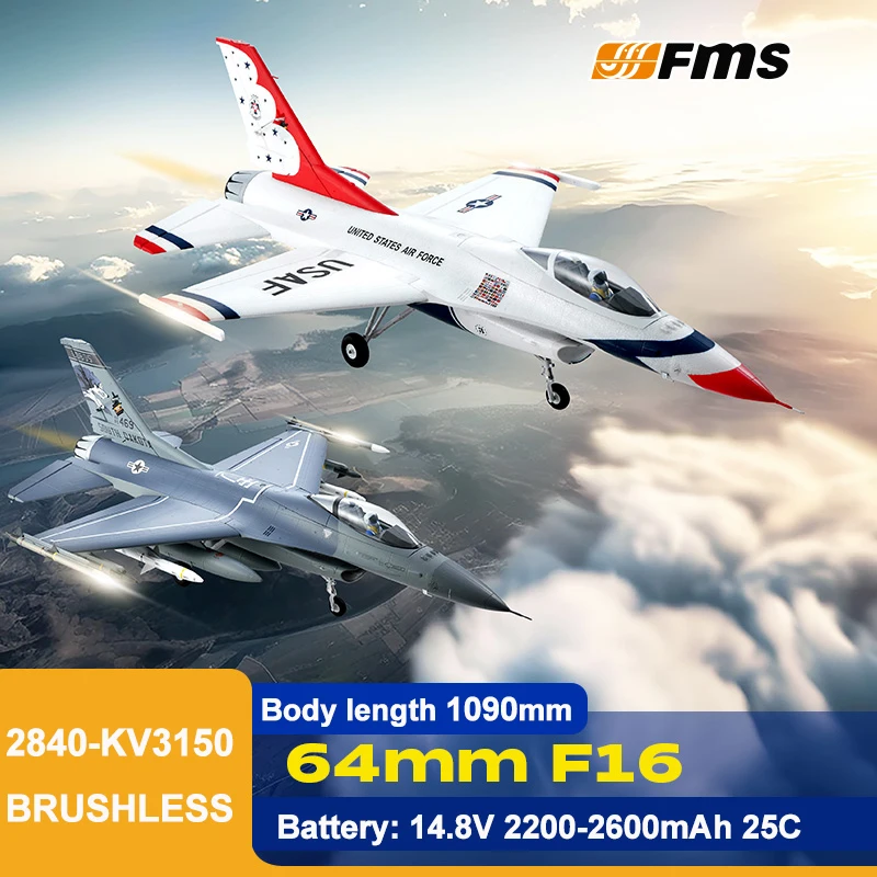 

FMS 64mm F16 RC Jet Plane PNP Remote Control Brushless Airplane 712mm Wingspan Fighter for Adults Gift Without 14.8V Battery