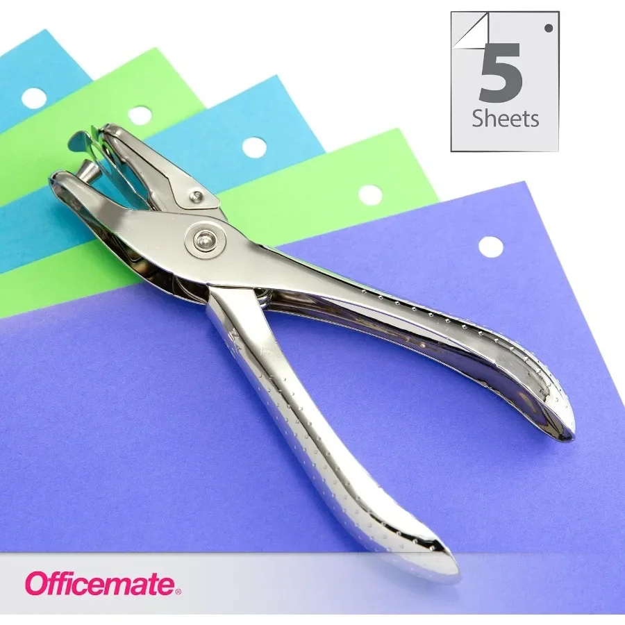 เครื่องเจาะกระดาษแบบรูเดียว ความจุ 5 แผ่น สำหรับจัดระเบียบเอกสารอย่างมีประสิทธิภาพ เหมาะสำหรับใช้ในสำนักงานและที่บ้าน ทนทาน ดีไซน์สีเงิน