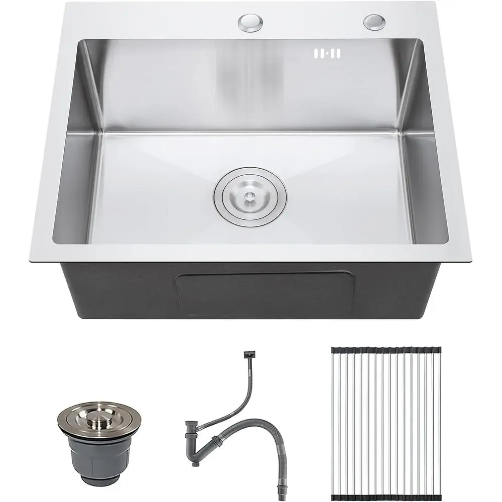 

25 x 22 Drop-In Kitchen Sink, 9 Deep Single Bowl Topmount with Nano Coating & Workstation Design, Stainless Steel with Enhanced