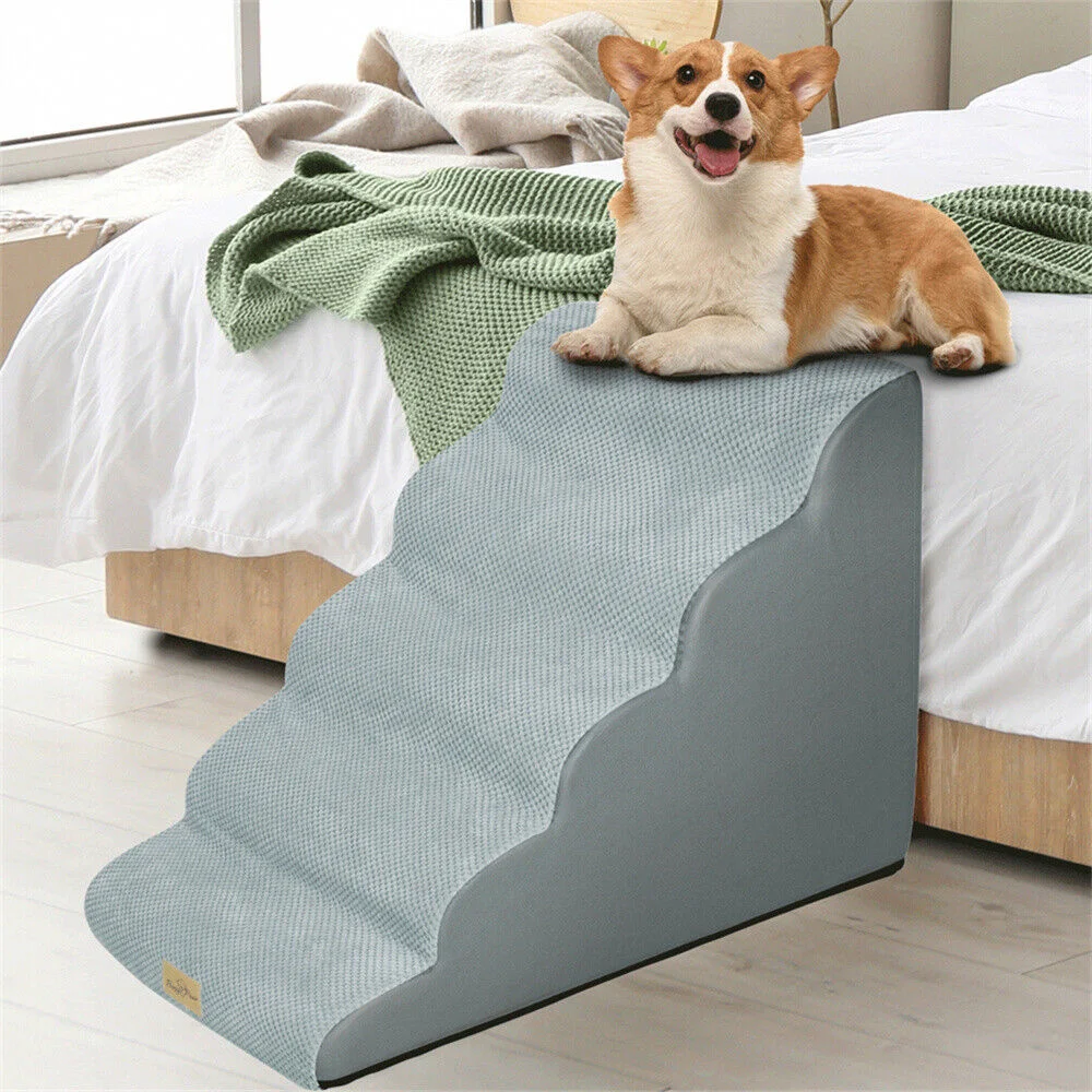 

Dog Ramp Step Stairs 5 Steps Pet Stairs for High Beds and Sofa High-Density Sponge Foam Dog Steps with Removable Washable Cover