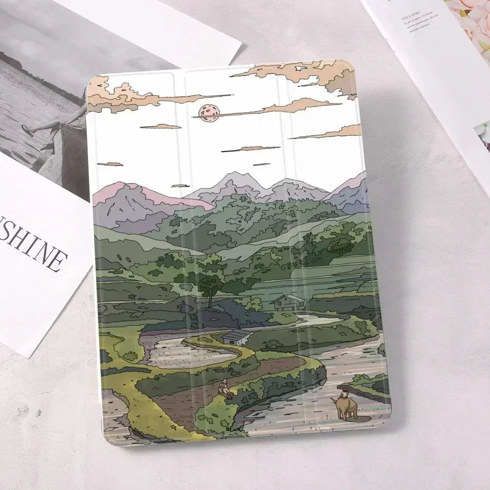 Casing pemandangan Anime lucu untuk iPad Air 4 casing 2020 iPad 10.2 generasi ke-8 iPad 9.7 penutup ke-5 ke-6 10.5 Air 1 2 Mini 5 4