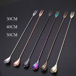 Stainless Steel Trident Bar Spoon Cocktail Mixing Spoon with Fork Mixer Bar Stirring Mixing 30cm/40cm/50cm