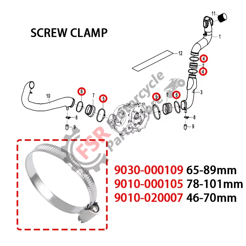1 SET OF 6 CVT AIR PIPE SCREW CLAMP,FOR CFMOTO 400 500 520 600 800 1000,304 HIGH QUALITY STAINLESS STEEL,QUAD PARTS