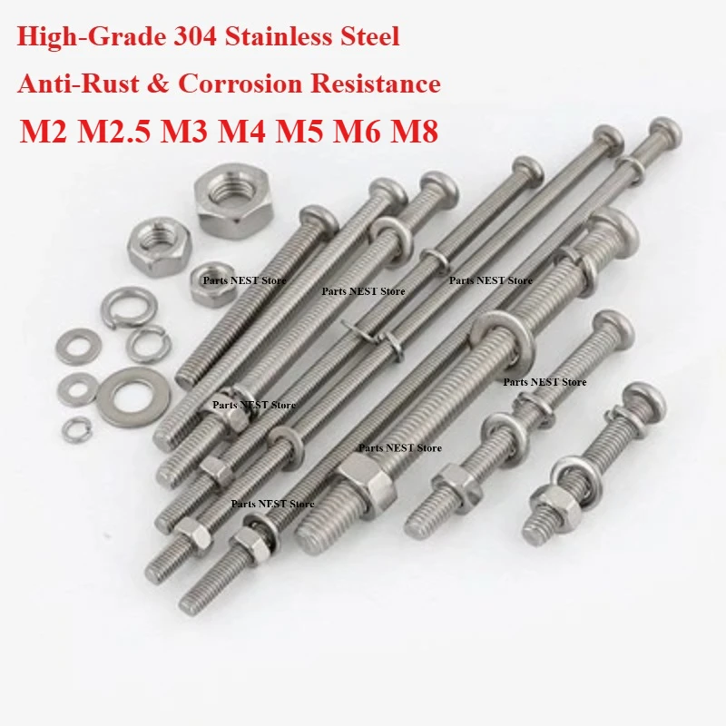 

M3 M2 M2.5 M4 M5 M6 M8 Screws Bolts and Nuts 304 Stainless Steel Phillips Pan Head Bolt Screw Nut W Washer 30/40/45/50mm Length