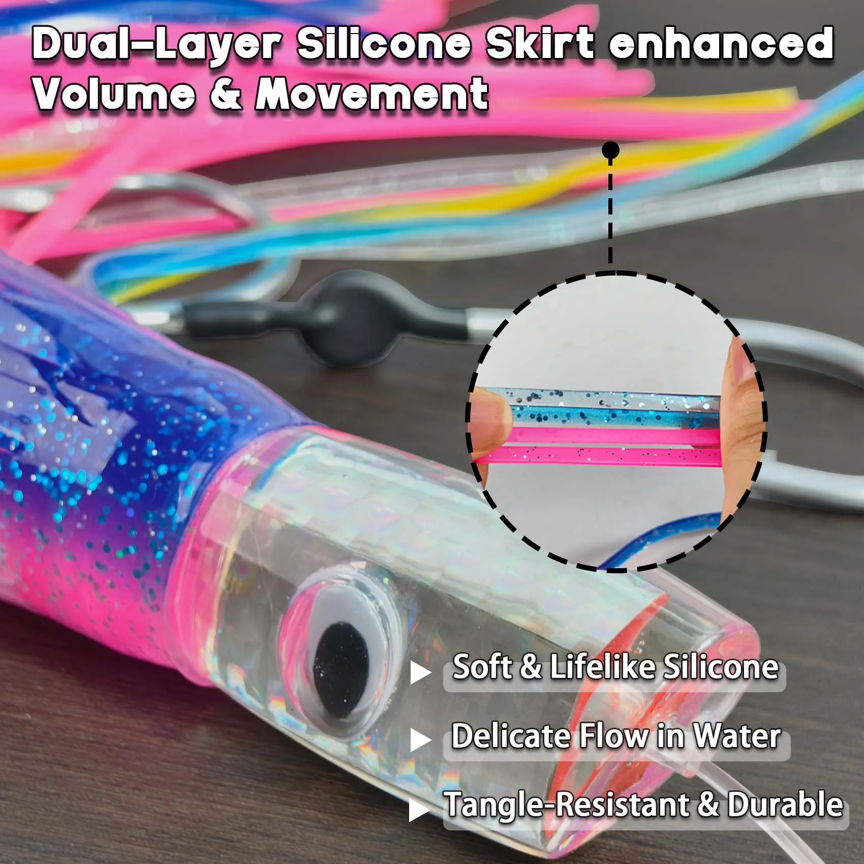 Jig de resina Aventik cabeza inclinada – Falda silicona para marlin - imagen 3