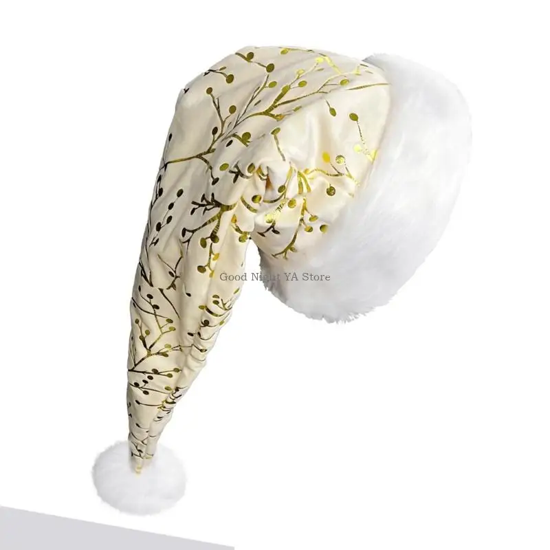 Festival Santa Cap With Gold Branch Pattern Furry Trim Cosplay Costume Headpiece