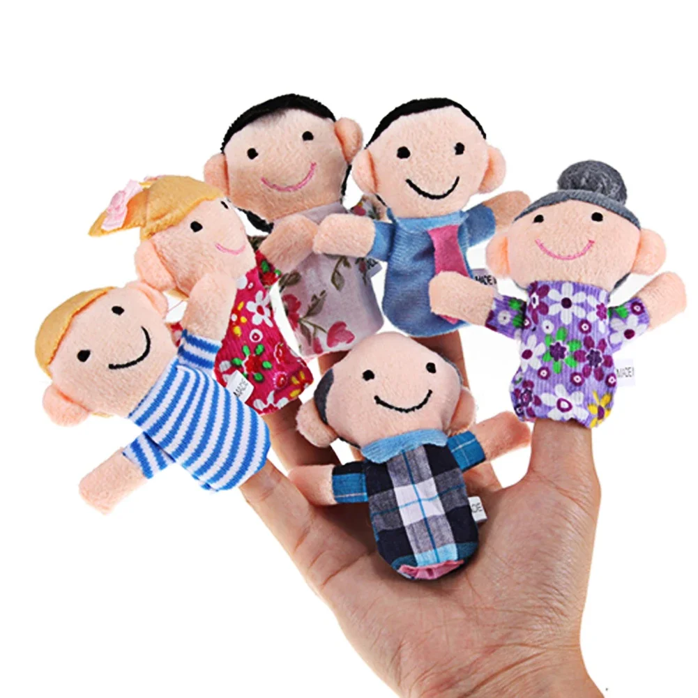 6pcs Family Finger Dolls Cartoon Plush Cloth Learn Story Puppets Toys Parent-Child Interaction Cute for Boys Girls Holiday Gifts